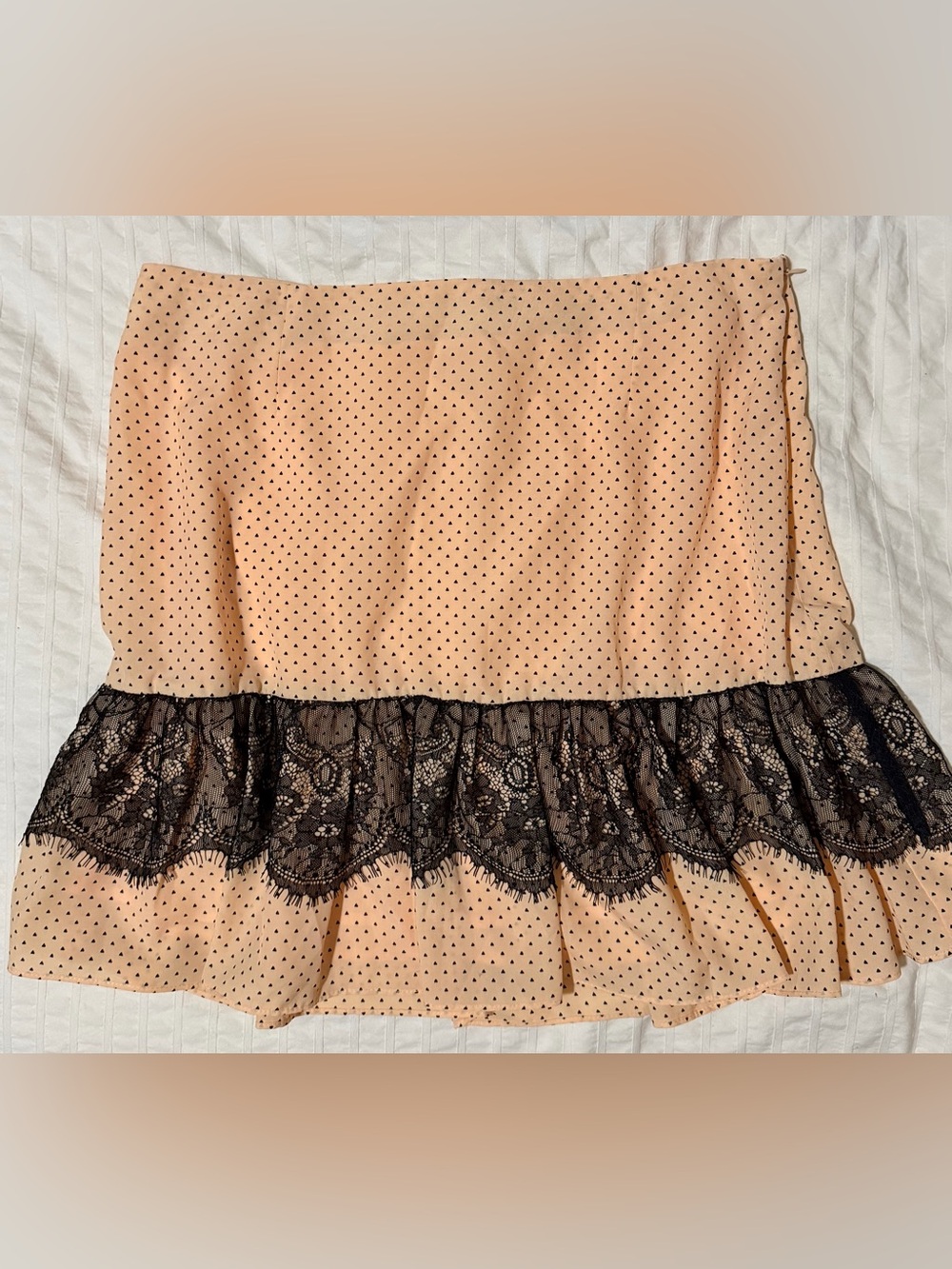 BCBGeneration Peach and Black Lace Trim Polka Dot Skirt